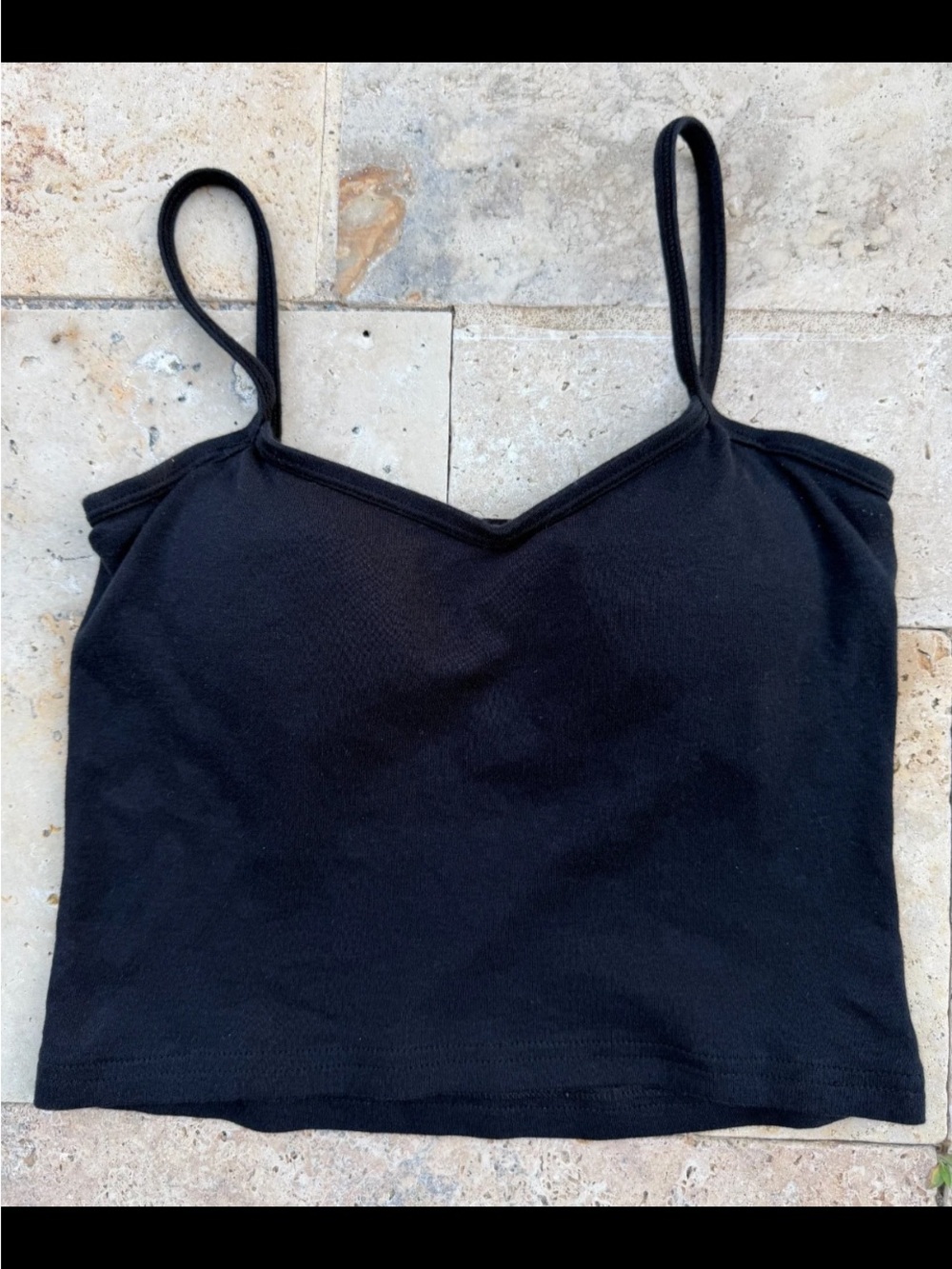 Women's Padded Built in Bra Cropped Black Camisole Size M